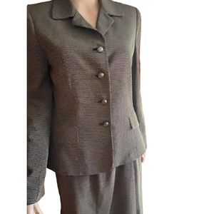 LeSuit Women 2PC Black/Tan Polka Dots Polyester/Cupro Lined Skirt Suit Size 8